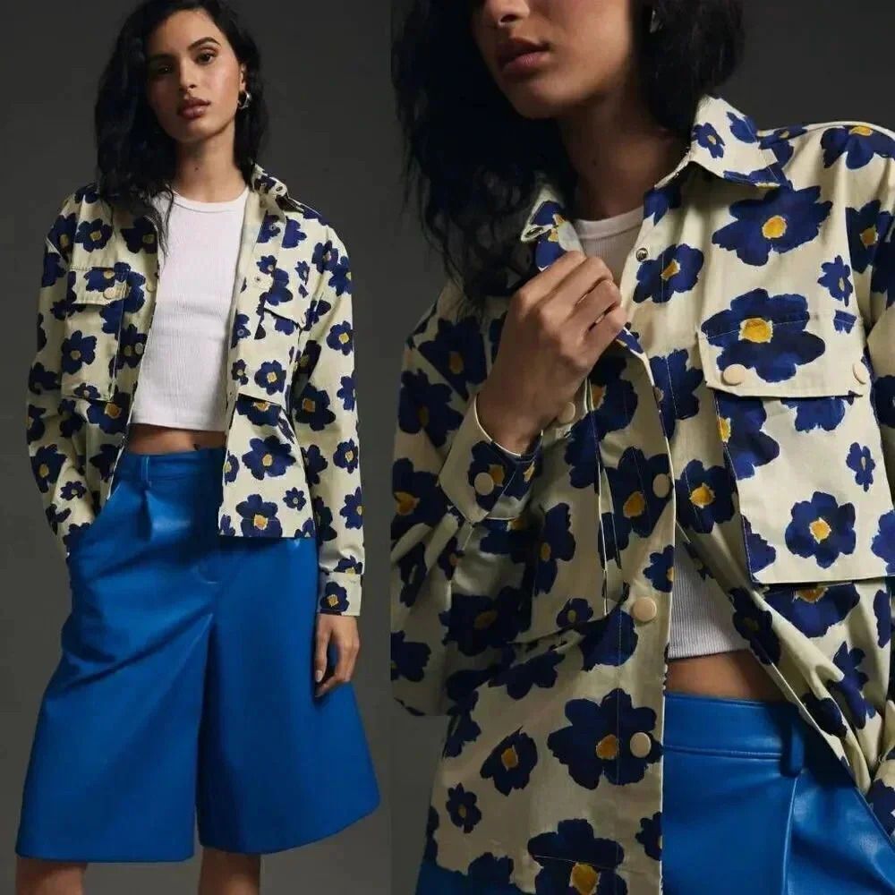 Anthropologie Pepaloves Blue Floral Shirt Jacket S NWT